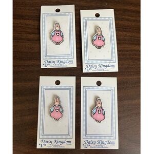 Vintage 1990 Daisy Kingdom Bunny Rabbit Hand Crafted Buttons 550 L Pink Set of 4
